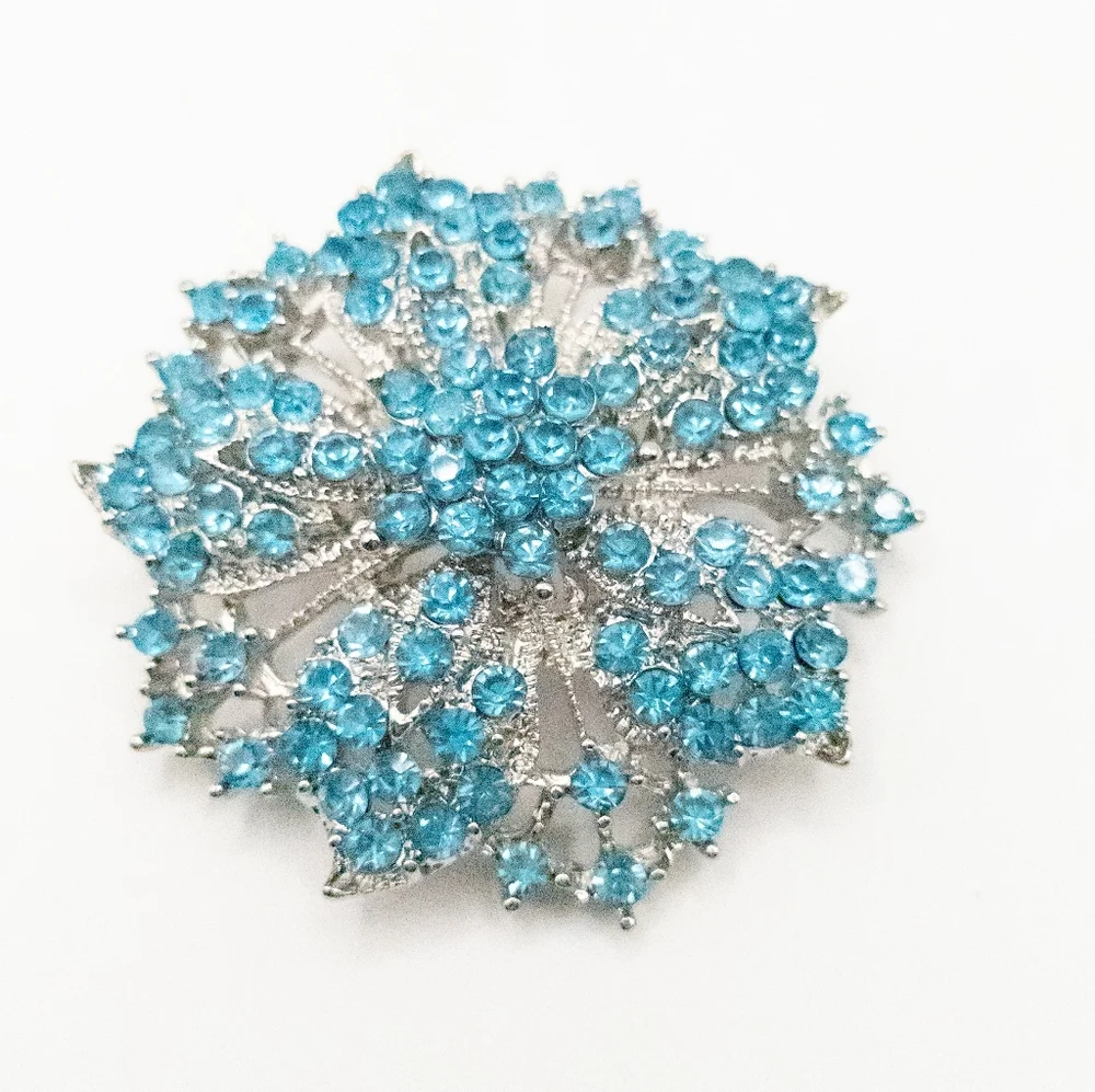 2 Large Blue Rhinestone Brooches
